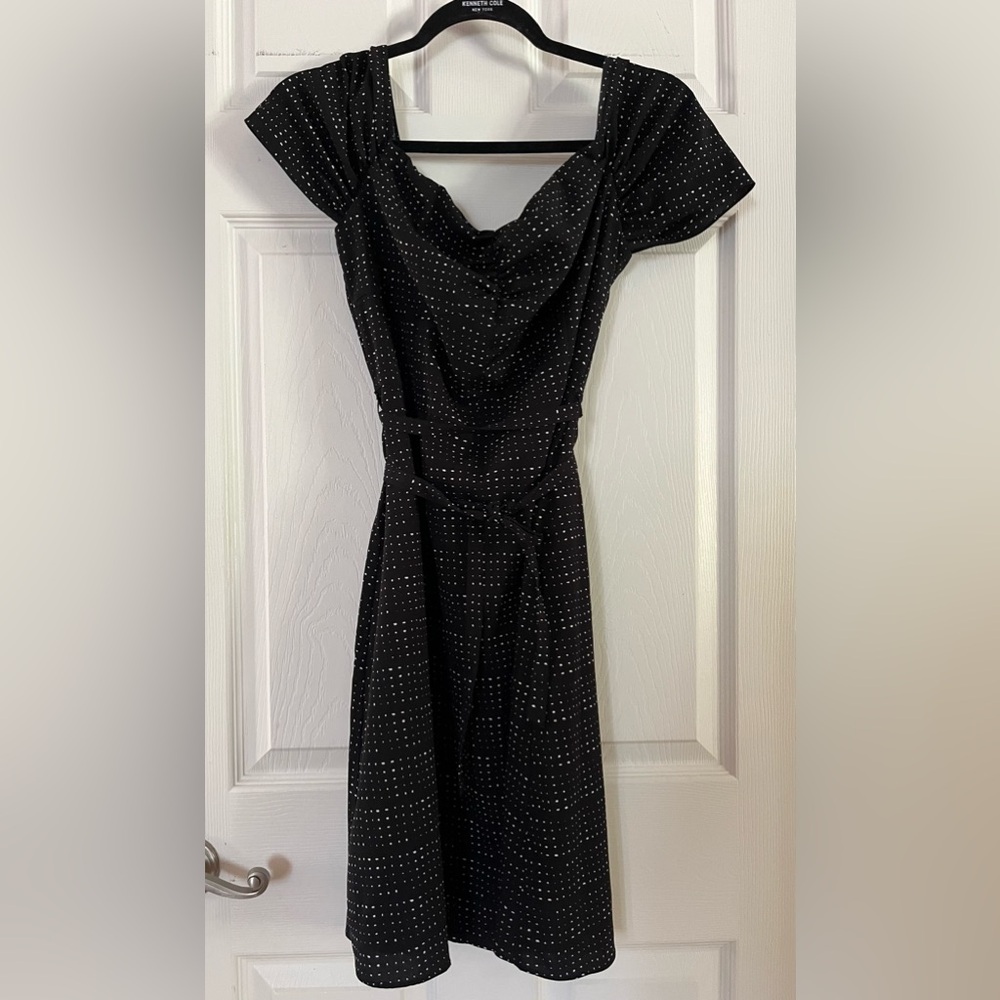 Banana Republic Black Midi Dress with White Dot Pattern